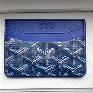 Navy and Brown Card Holder with Blue Leather Trim